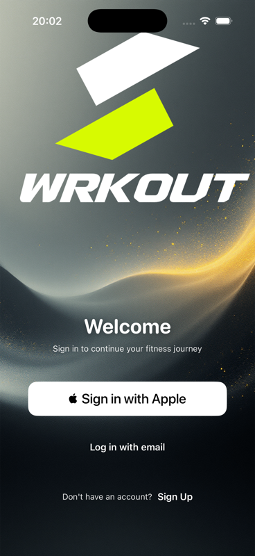Wrkout iOS app welcome and sign-in screen